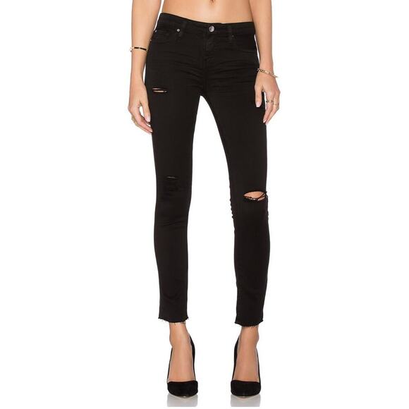 IRO Jarod Distressed Slim Crop Jeans Black Destroyed 28 - Picture 1 of 9
